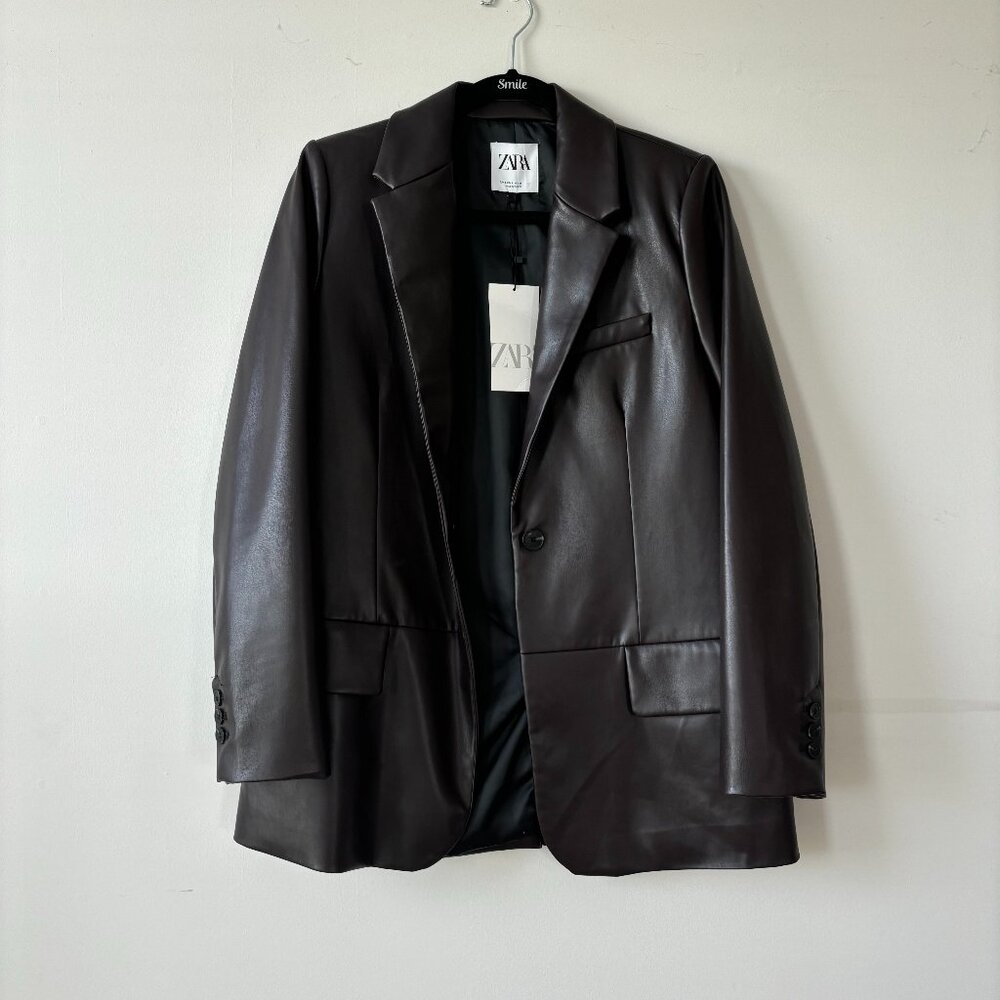 NWT Zara Faux Leather Menswear Style Blazer